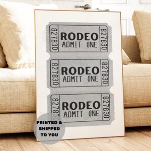 Vintage Rodeo Admit One Tickets Druck im Monoton, trendiges Küsten-Cowgirl Gedruckt Versendet Poster, Western Cowboy Wand-Dekor, College