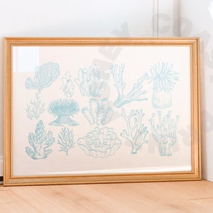 Landscape Vintage Corals Digital Print In Surf Blue, Trendy Coastal Grandmother Wall Art, Coastal Cowgirl Printable Poster, Western Decor
