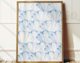 Watercolor Seashells Digital Print In Pastel Blue, Trendy Vintage Coastal Grandmother Printable Poster, Coastal Cowgirl Wall Art, College