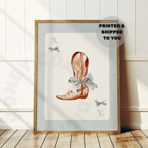 Coastal Grandma Bow & Boot Playing Card Print Shipped, Trendy Coastal Cowgirl Printed Poster, Western Cowboy Wall Art, Apartment Essential