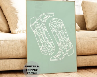 Trendy Cowboy Boot In Sage Green Print, Coastal Cowgirl Printed Poster,  Southern Bedroom Decor, Minimalist Boot Wall Art, College Apartment