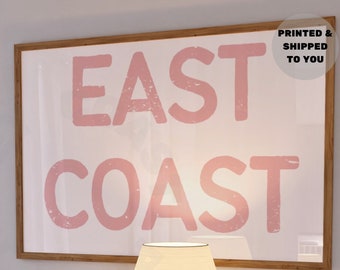 Landscape East Coast Typography Print In Pastel Pink, Trendy Coastal Cowgirl Printed & Shipped Poster, Western Cowboy Wall Art, College