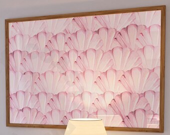 Landscape Watercolor Seashells Digital Print In Pastel Pink, Trendy Vintage Coastal Grandmother Printable Poster, Coastal Cowgirl Wall Art