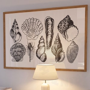 Cyfrowy wydruk muszli krajobrazowych w kolorze czarnym vintage, modna sztuka ścienna kowbojki przybrzeżnej, plakat do druku plażowego, sztuka ścienna western, college