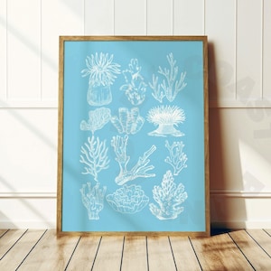 Vintage Corals Digital Print In Surf Blue, Trendy Coastal Grandmother Wall Art, Coastal Cowgirl Printable Poster, Western Wall Decor