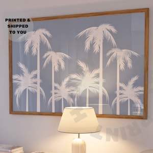 Landscape Coastal Blue Palm Trees Print, Trendy Coastal Cowgirl Printed Shipped Poster, Surfer Girl Wall Print, College Apartment Essentials
