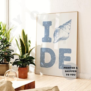 Kocham Delaware Seashell Typografia Wydruk W Nadmorskim Błękicie, Modny Nadmorski Cowgirl Wydrukowany Wysłany Plakat, Dekoracja Ścienna Domu Na Plaży, College