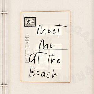 Triff mich am Strand Küsten Liebesbrief Postkarte Digitaldruck In Vintage Schwarz, Küstengroßmutter Poster druckbar, Typografie Wandkunst