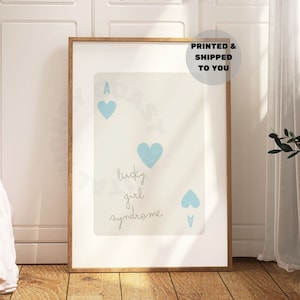 Coastal Cowgirl Poster, Trendy Lucky Girl Syndrome Playing Card Print In Blue, Western Country Girl Poster, Typography Wall Art, College