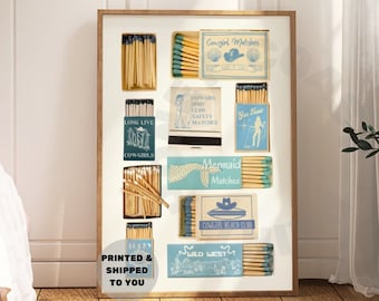 Coastal Cowgirl Vintage Matchbox Print, Coastal Blue Cowgirl Matches Poster Printed Shipped, Retro Southern Cowboy Wall Art, College