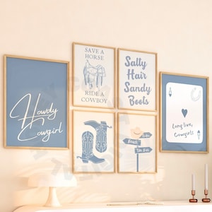 Coastal Granddaughter Digital Prints, Trendy Coastal Blue Print Set Of 6, West Large Printable Poster, Long Live Cowgirl Horseshoe Wall Art