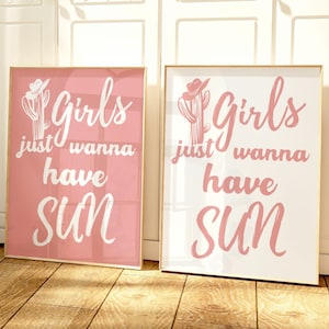Meisjes willen gewoon zon digitale prints hebben, kustkleindochter kunst aan de muur, trendy pastelroze printset van 2, West grote afdrukbare poster