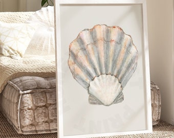 Rustic Watercolor Seashell Digital Print, Trendy Vintage Coastal Grandmother Printable Poster, Coastal Cowgirl Wall Art, College Apartment