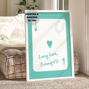 Long Live Cowgirls Playing Card Print, Trendy Coastal Cowgirl Wall Art, Horseshoe Printed Posters, Turquoise Wall Decor, College Apartment