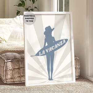 La Vacanza Coastal Cowgirl Print In Coastal Blue, Trendy Summer Surfer Poster Printed Shipped, Typography Wall Art, College Apartment