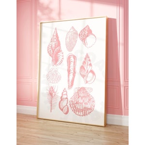 Seashells Digital Print In Pastel Pink, Trendy Coastal Cowgirl Wall Art, Beachy Printable Poster, Western Wall Art, College Apartment