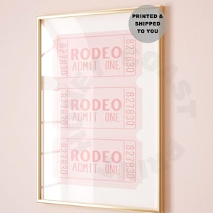 Vintage Rodeo Admit One Tickets Druck in Pastell Rosa, trendiges Küsten Cowgirl Gedruckt Versendet Poster, Western Cowboy Wand dekor, College