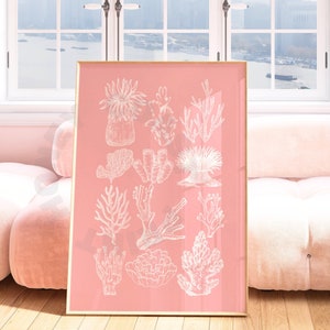 Vintage Corals Digital Print In Pastel Pink, Trendy Coastal Grandmother Wall Art, Coastal Cowgirl Printable Poster, Western Wall Art
