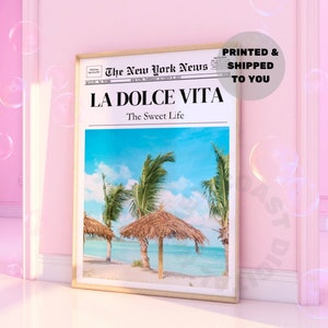 Trendy Newspaper Print, La Dolce Vita Prints, Trendy Coastal Blue Wall Art, Headline, Coastal Blue Western Poster, Retro Beachy Wall Art