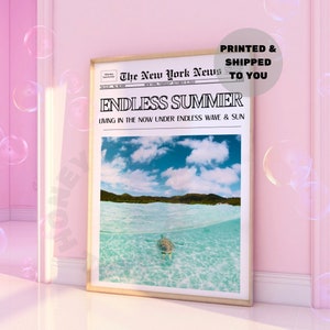 Endless Summer Coastal Poster, Trendy Newspaper Print, Surf Ocean Wall Art, Headline, Coastal Blue Western Decor, Beach Decor, Colege