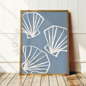 Hand Drawn Seashells Sketch Digital Print In Coastal Blue, Trendy Vintage Coastal Grandmother Printable Poster, Coastal Cowgirl Wall Art