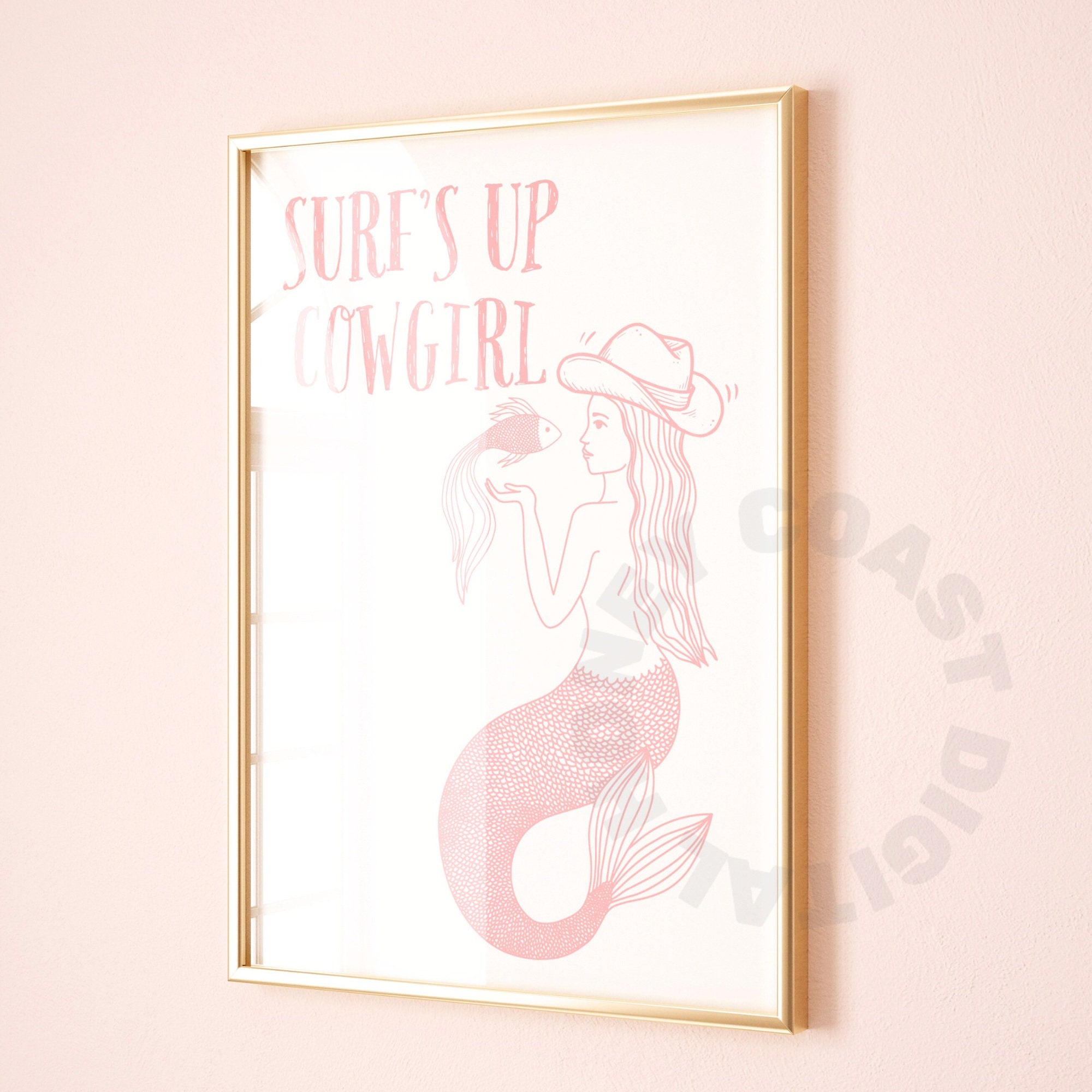 Coastal Cowgirl Digital Prints, Trendy Mermaid Cowgirl Print in Pastel ...
