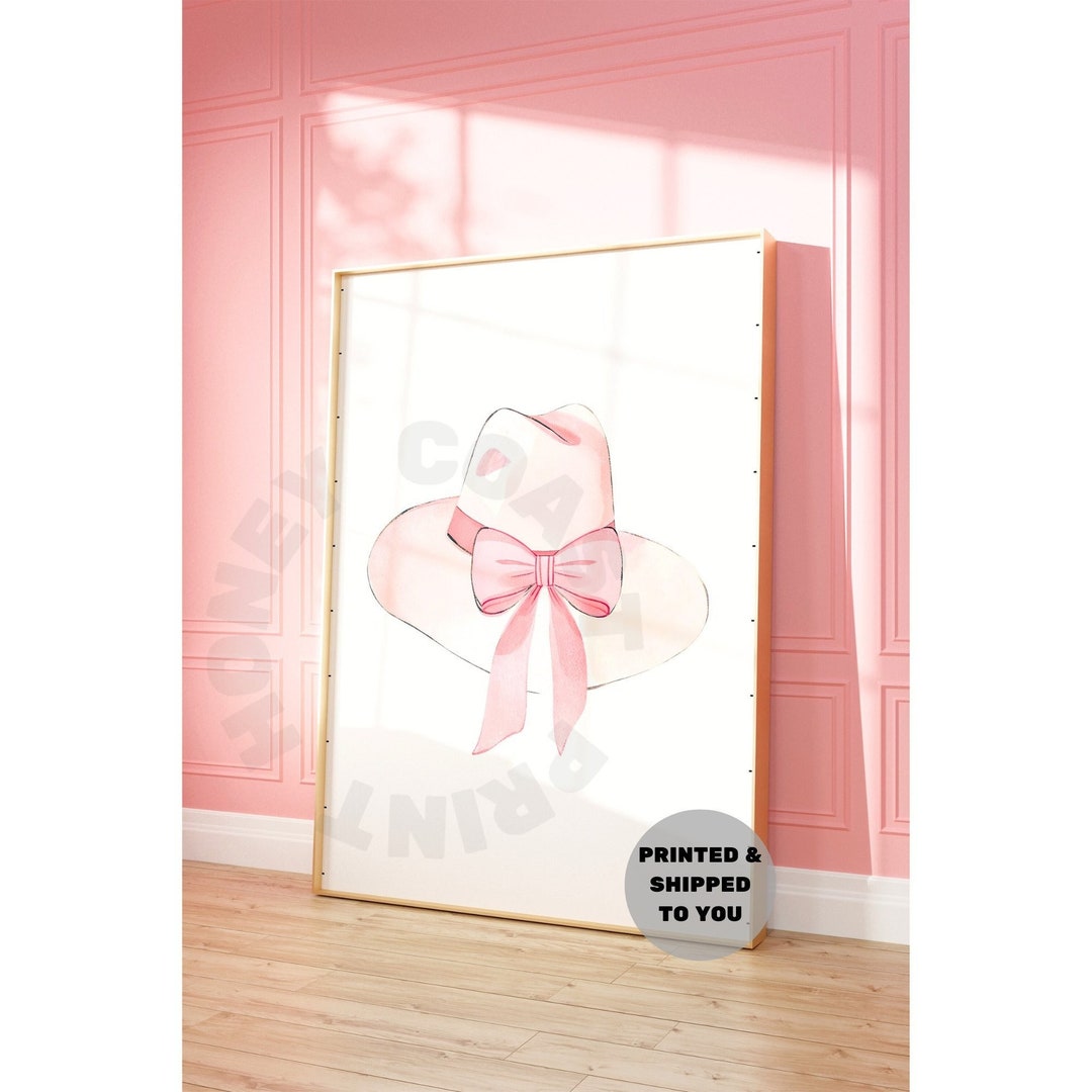 Pink Cowboy Hat With Pink Bow Watercolor Print, Coastal Cowgirl Printed ...