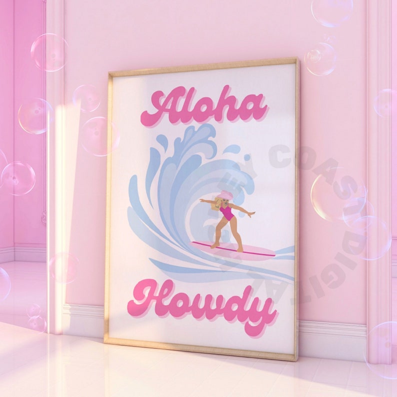 Coastal Cowgirl Poster, Trendy Aloha Howdy Print, Surfer Cowgirl Wall ...