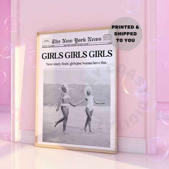 Girls Girls Girls Black and White Retro Newspaper Poster, Trendy