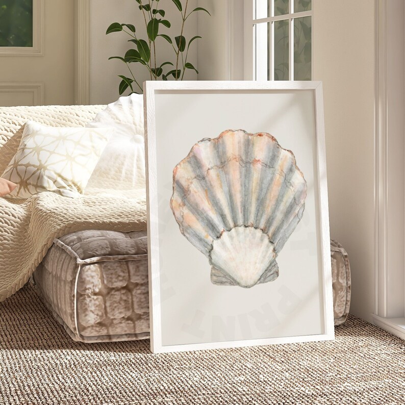 Rustic Seashell Picture Rustic Watercolor Seashell Digital Print, Trendy Vintage Coastal ...