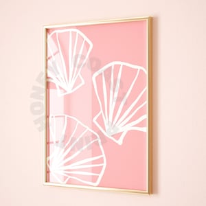 Hand Drawn Seashells Sketch Digital Print In Pastel Pink, Trendy Vintage Coastal Grandmother Printable Poster, Coastal Cowgirl Wall Art