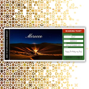Billet d'embarquement personnalisé n° 2 pour le Maroc, idées cadeaux marocaines personnalisées, pass imprimé personnalisé pour le Maroc