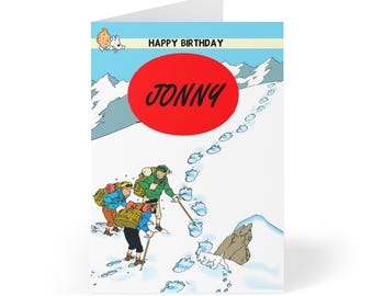 Personalised Tin Tin Greeting Card, thank you, love, printable, custom, Birthday Gift