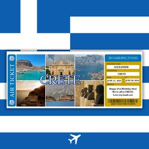 Personalisierte gedruckte Crete Bordkarte, benutzerdefinierte Crete Print, Urlaub auf Crete, Griechenland Custom Pass