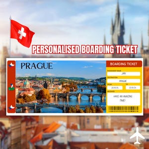 Gedruckte Bordkarte für Prag, personalisierte Geschenkideen für Prag, Urlaub in Prag