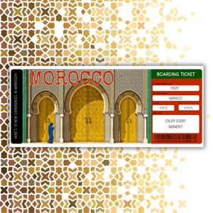 Billet d'embarquement personnalisé n°1 pour le Maroc, idées cadeaux marocaines personnalisées, pass imprimé Maroc