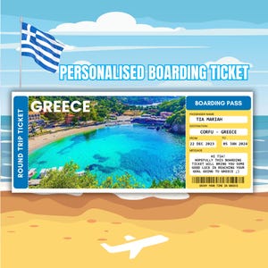 Billet d'embarquement personnalisé pour la Grèce, idées cadeaux personnalisées pour les vacances en Grèce