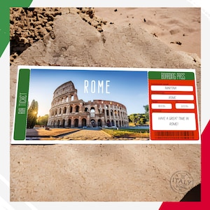 Gepersonaliseerde gedrukte instapkaart Rome, gepersonaliseerde cadeau-ideeën Rome, vakantie naar Italië, Custom Pass-ticket