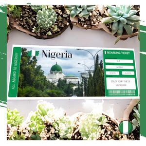 Billete de embarque personalizado sorpresa para Nigeria, ideas de regalos personalizados para Nigeria