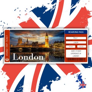 Personalisierte London Bordkarte, personalisierte London Geschenkideen, Urlaub in London England