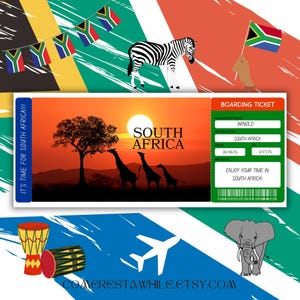 Biglietto d'imbarco personalizzato per il Sud Africa, idee regalo personalizzate per il Sud Africa, vacanze in Sud Africa