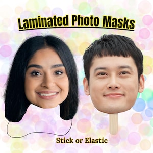 Laminierte personalisierte Fotoausschnitt Gesichtsmasken, Hen Do, Stag Do, Geburtstagszubehör, Hochzeitsfeierzubehör