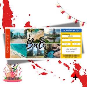 Billete de embarque sorpresa personalizado para Bali, ideas de regalos personalizados para Bali, vacaciones en Bali