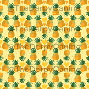Kawaii Pineapple & Hearts Seamless Pattern: Scrapbooking, Fabric (Digital Design)