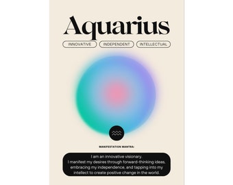 Beige Aura Aquarius Zodiac Sign Manifestation Wall Art Poster, Horoscope