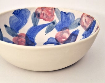 Hand Painted Floral Porcelain Bowl, Matte Glaze Finish.