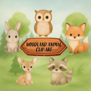 Woodland Baby Animal Clipart Bundle | Nursery Art | Forest Animal Instant Digital Download for DIY Decor, Invitations & Wall Prints