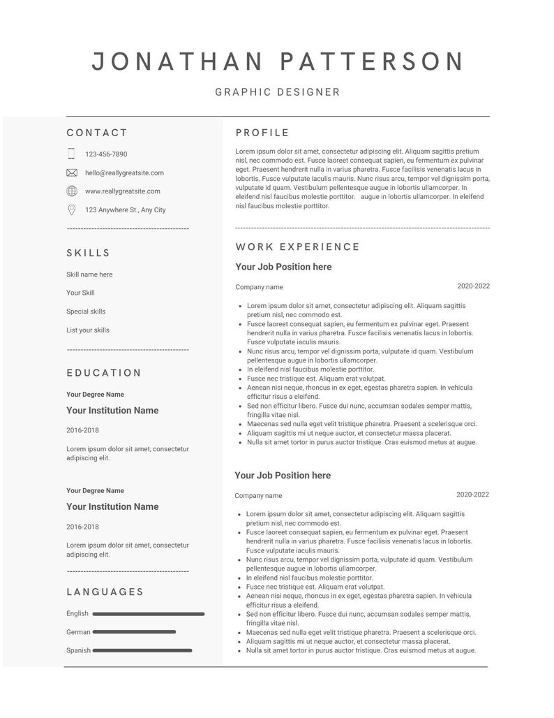 Minimalist white and grey professional resume etsy