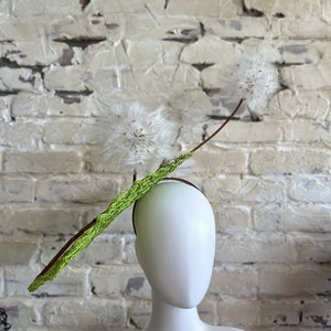 Make a wish - Dandelion on green handwoven base. Kentucky Derby Fascinator