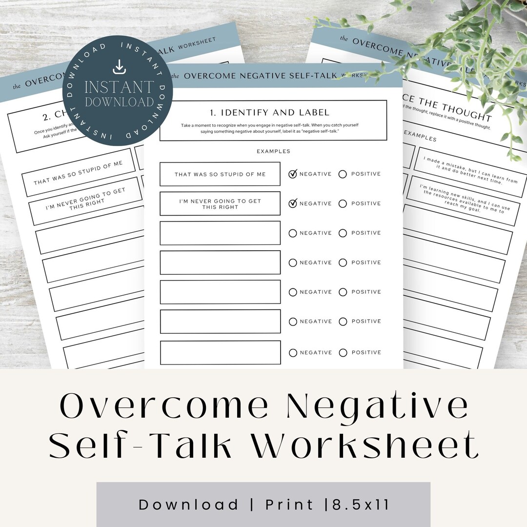 Printable Emotions Worksheets for Adults, Overcome Negative Self Talk ...